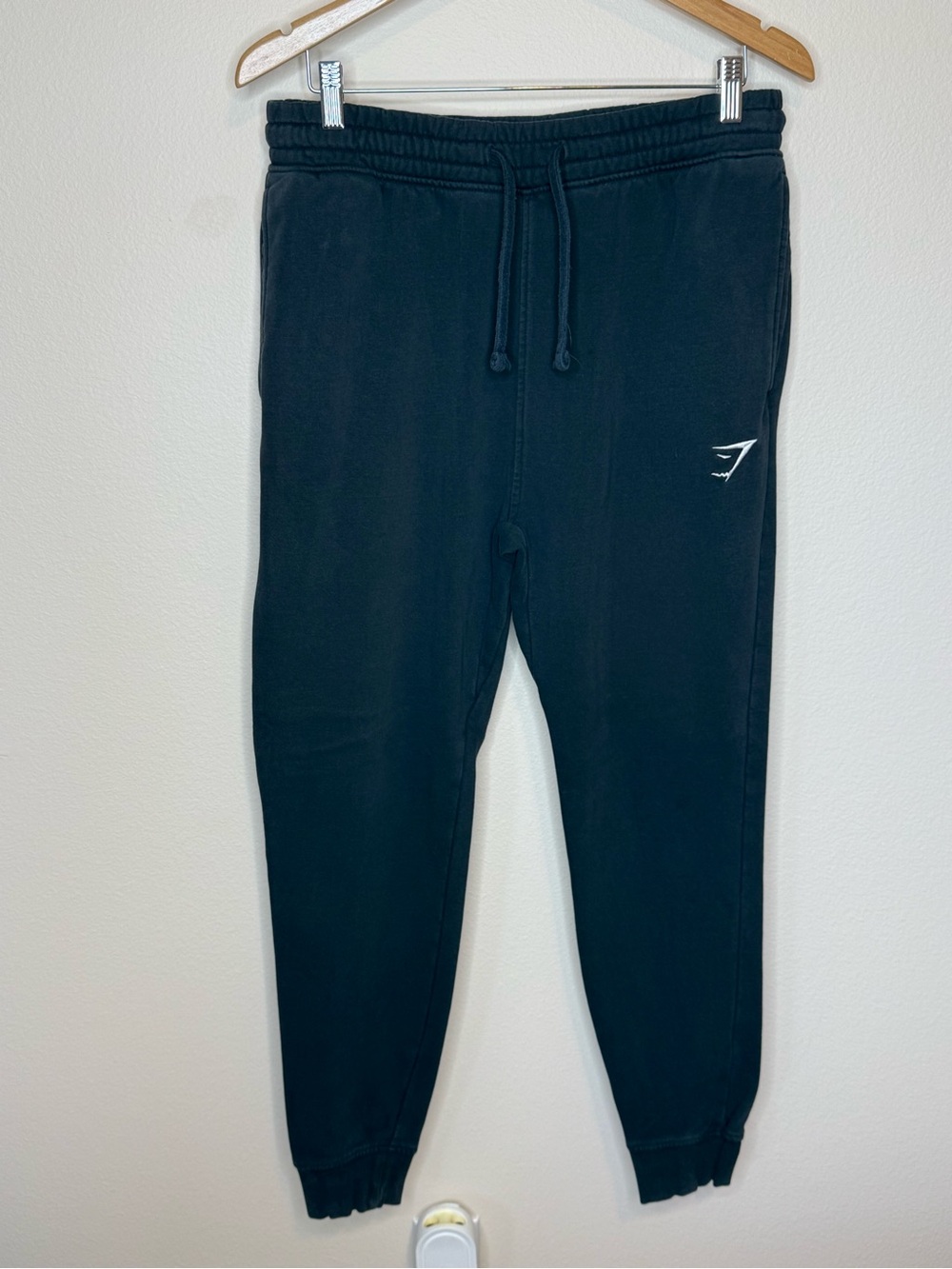 Gymshark Men’s Black Joggers with White Logo size Large